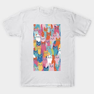 Rainbow Whisker Symphony: A Kaleidoscope of Colorful Cat Patterns T-Shirt